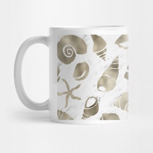 Golden South Pacific sea shells - white marble Mug